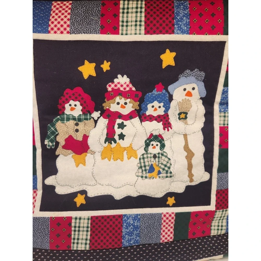 Vtg.‎ Snowman Family Finished Quilt Throw/Pillow Combo Double Sided Christmas